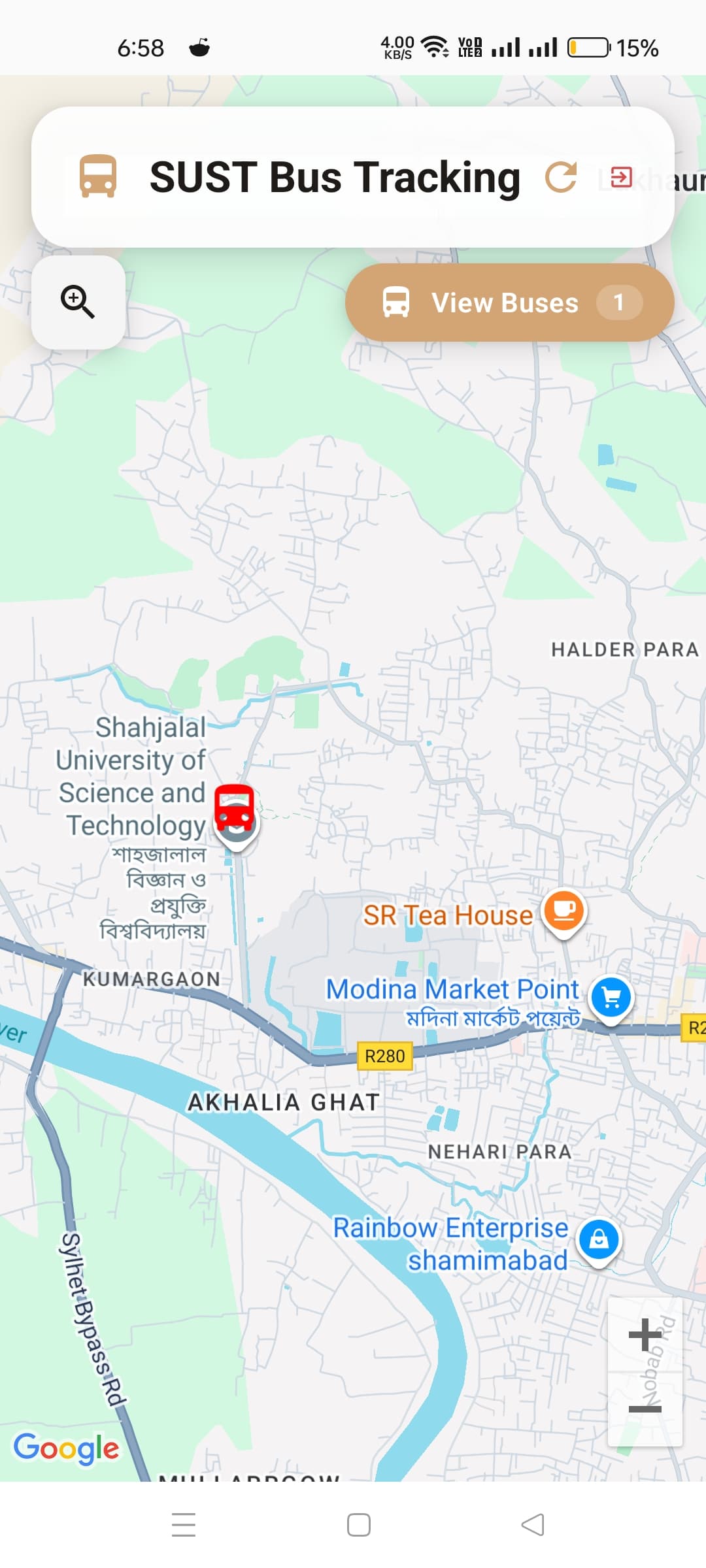 SUST Bus Tracking - Live Map View