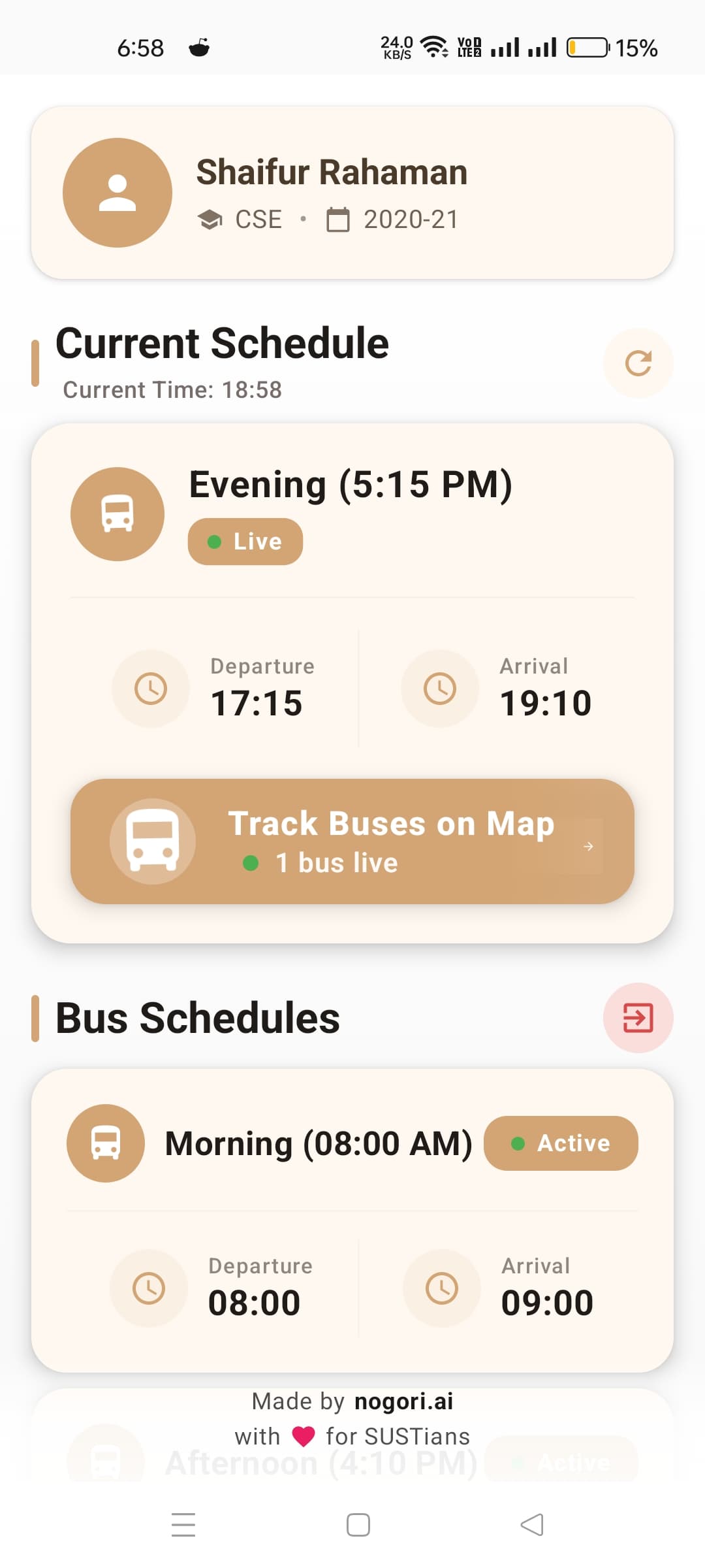 SUST Bus Tracking - Schedule Home Page