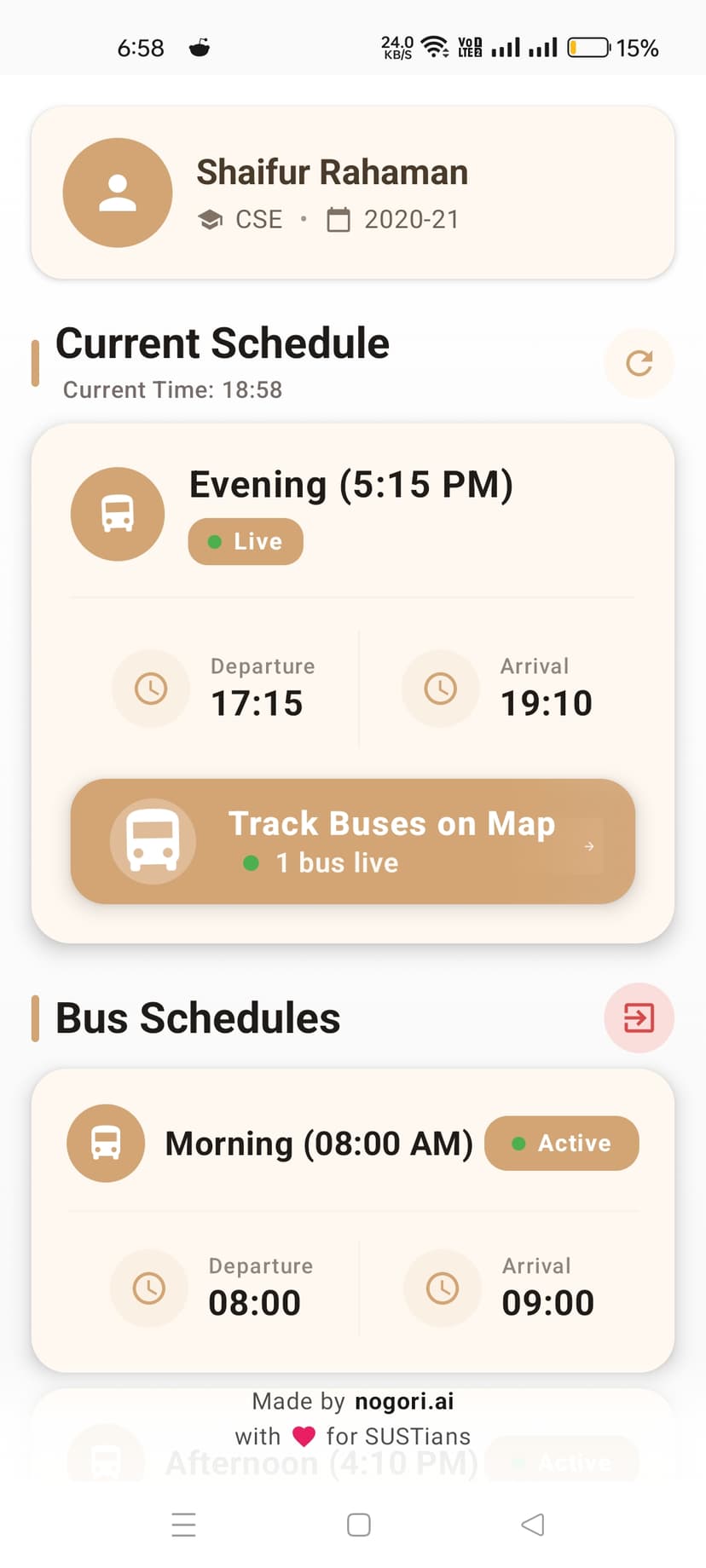 Download SUST Bus Tracking App - Nogori.ai